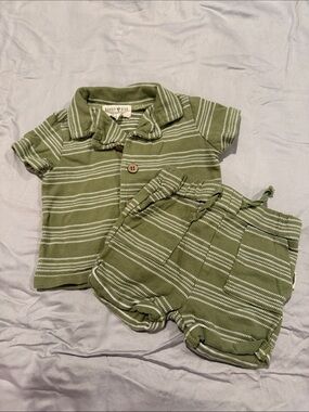 Rabbit & Bear Olive Striped Kids Matching Set